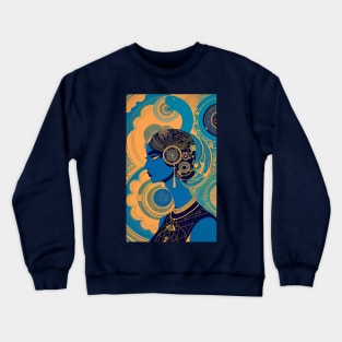 Art Deco Abstract Woman Profile Blue Face Crewneck Sweatshirt